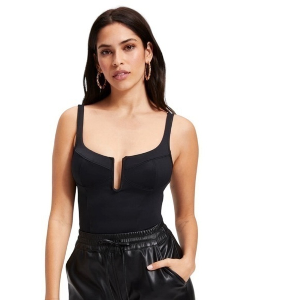 Good American NEW Black Good Touch Ruched U Ring Bodysuit Sexy Chic Size 3 L
